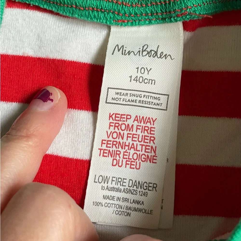 Mini Boden striped holiday 100% cotton pj top